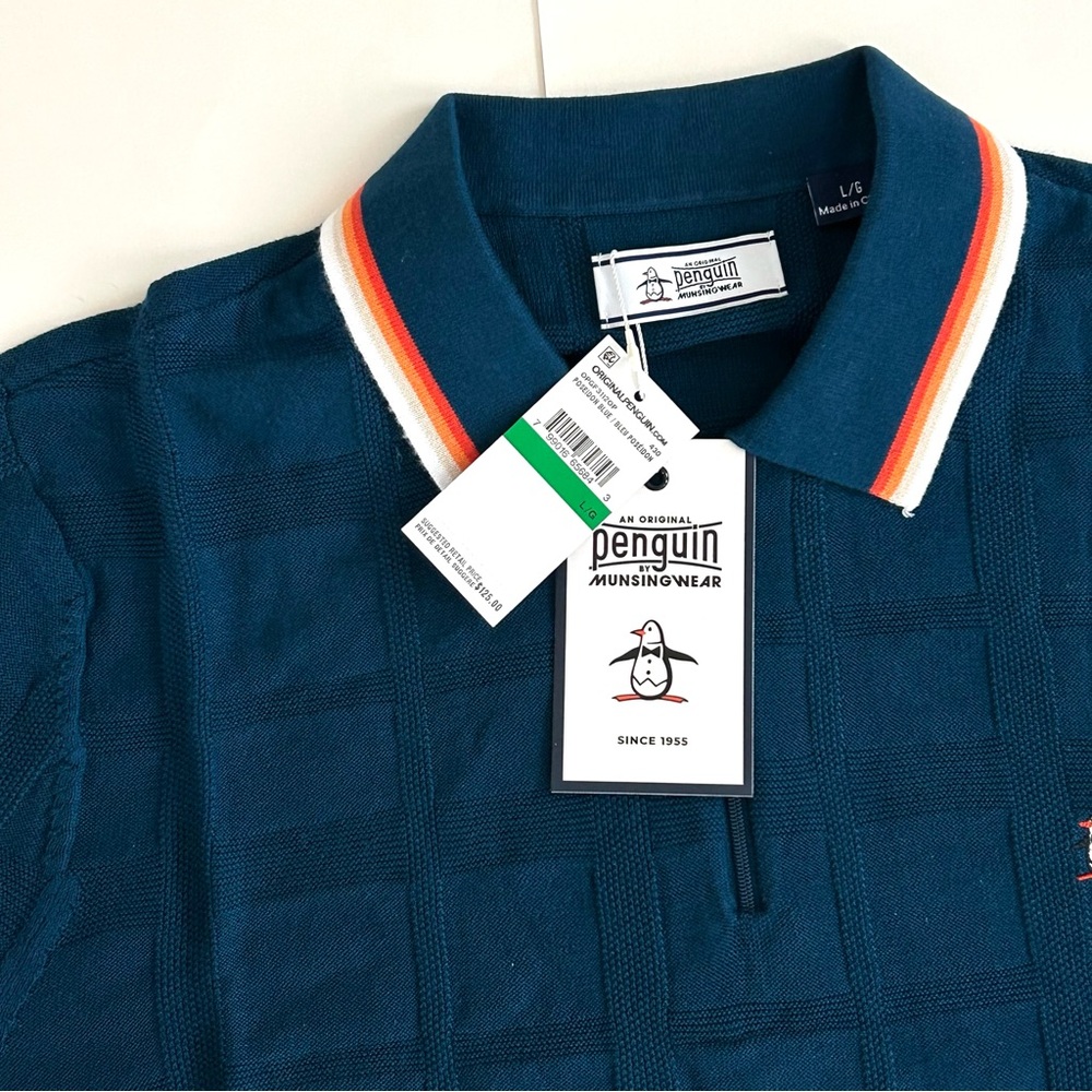 (NWT) Original Penguin Tonal Check Quarter Zip Sweater Polo - Size L - Picture 3 of 11
